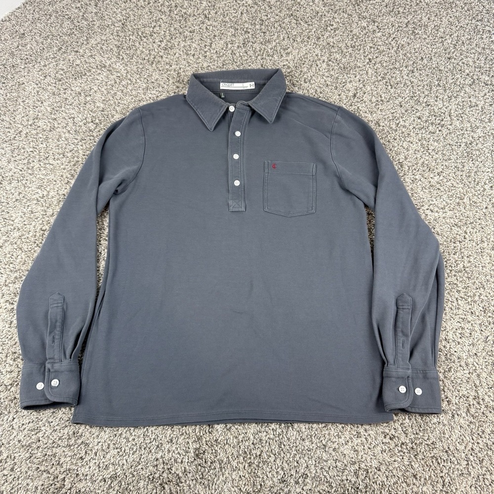 Criquet The Players Shirt Long Sleeve Polo Pima Cotton Grey Mens L Slim Fit